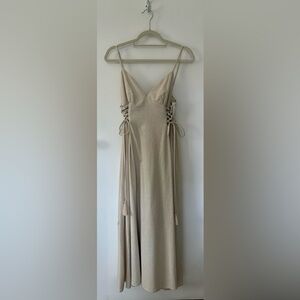 Elegant Beige Lace-Up Dress